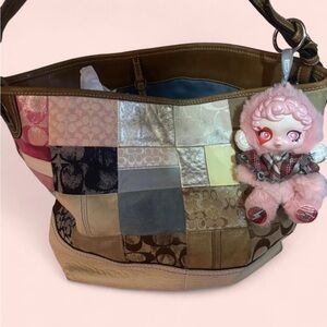 Patchwork Tote Bag with Pink Charm